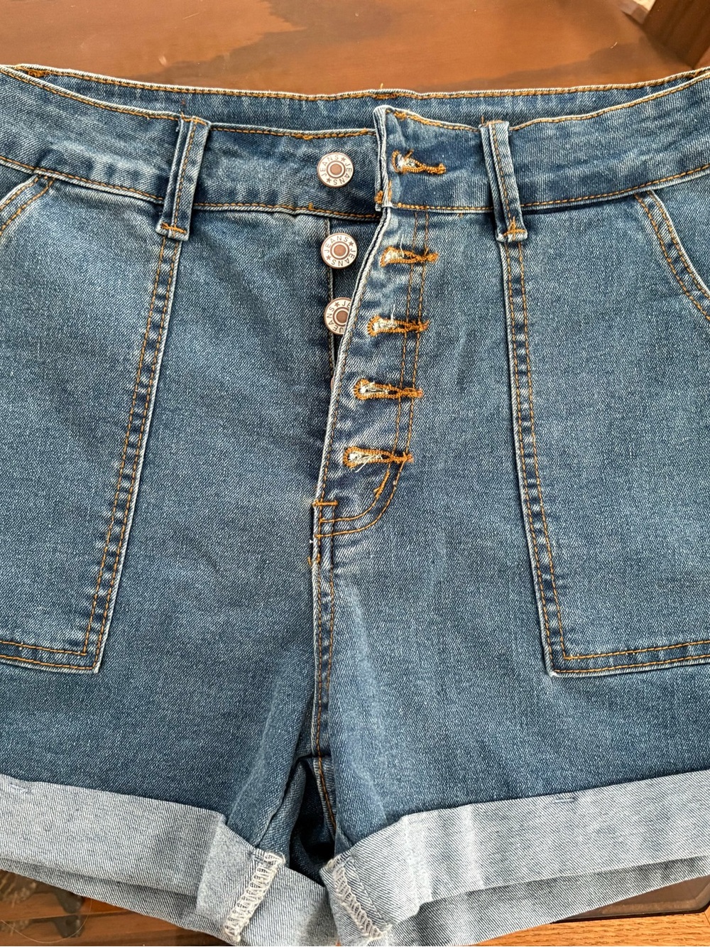SIDEFEEL High Waisted Denim Shorts Button Fly Cuffed Size 8